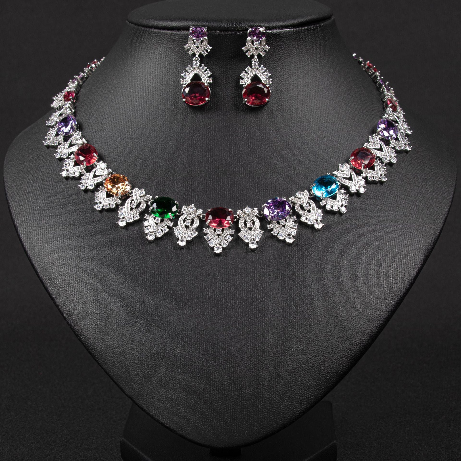 Luxury Multicolor Gemstone Necklace Set for Women – Elegant Statement Jewelry with Matching Earrings