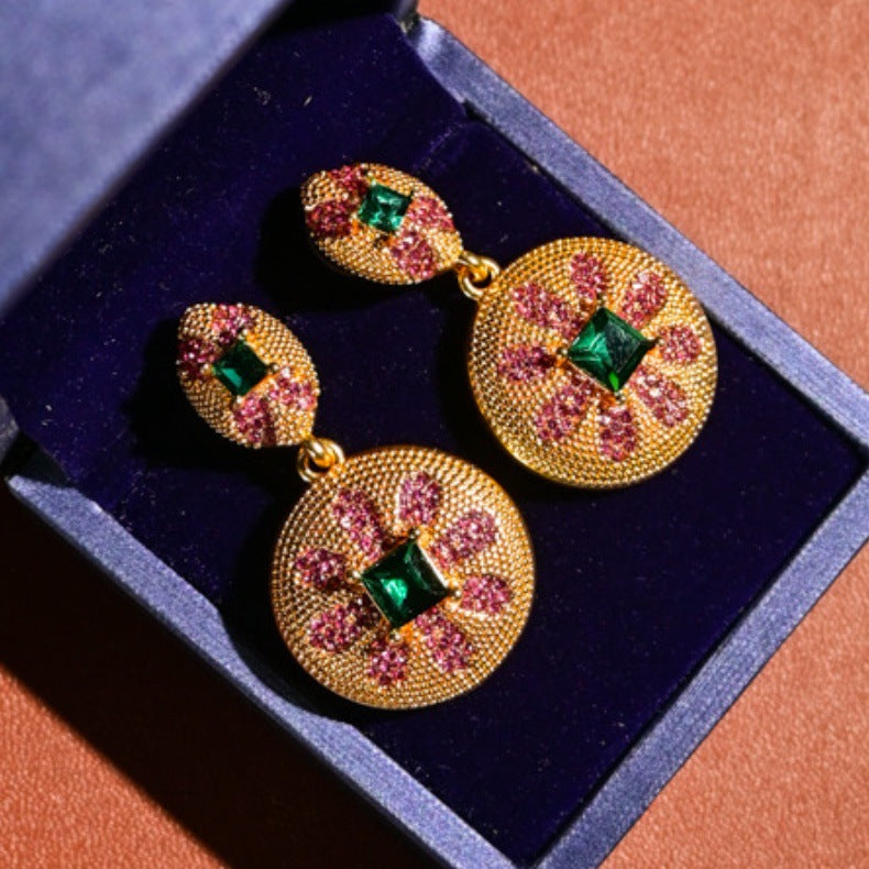 Vintage rhinestone eight-petal flower earrings