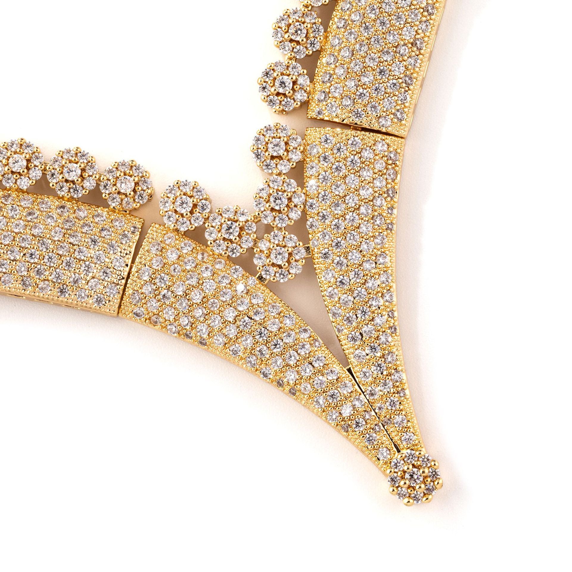 Elegant Gold Crystal Jewelry Set – V Shape Necklace Earrings for Women