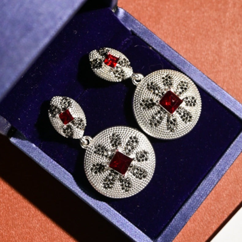 Vintage rhinestone eight-petal flower earrings