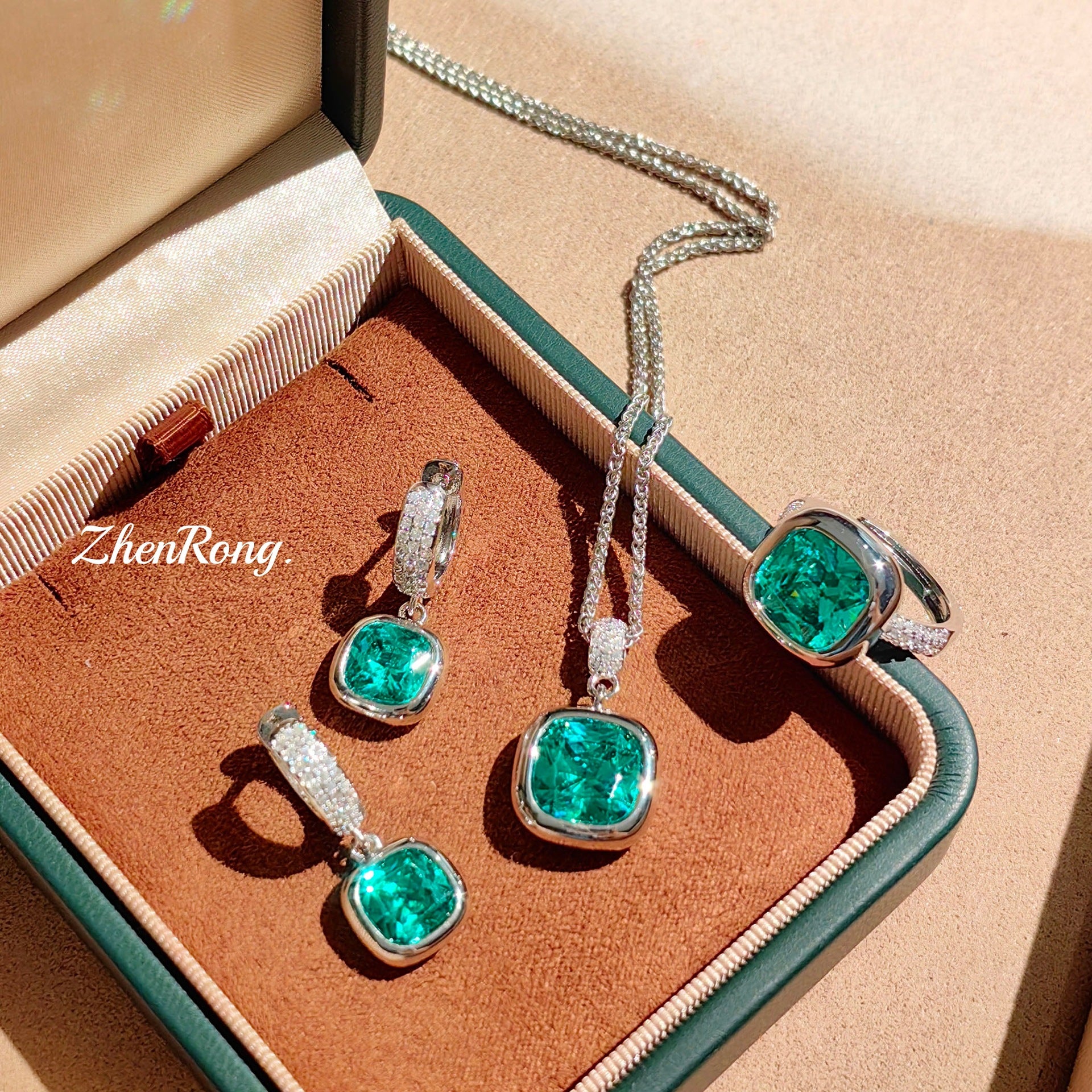 Ensemble de bijoux en forme de cube de sucre Paraïba, style léger et luxueux