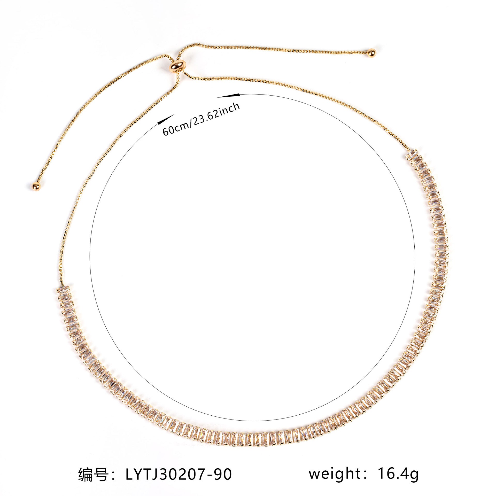Elegant Gold Crystal Tennis Necklace – Baguette Cut Jewelry for Women