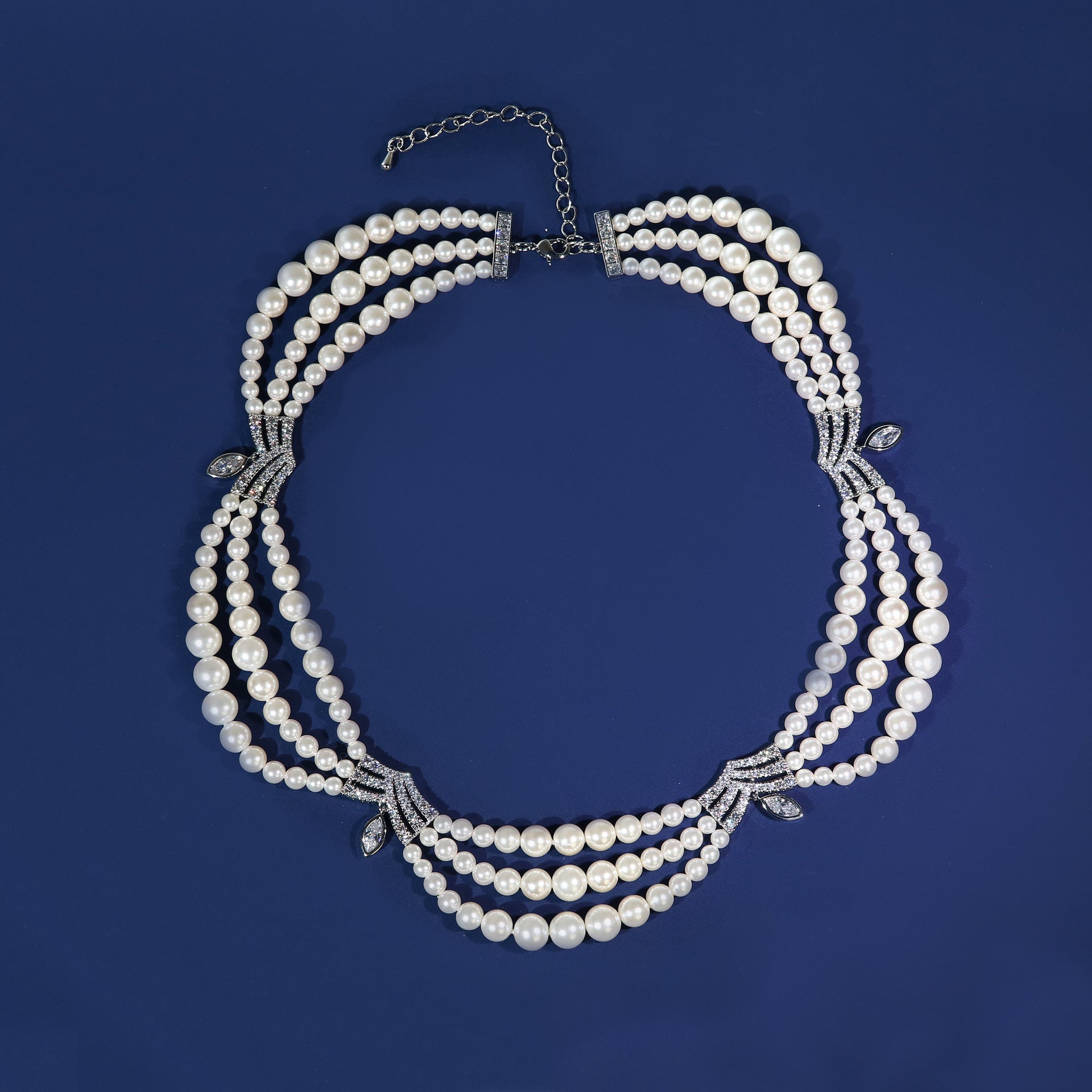 Luxury White Pearl Necklace – Multi Layer Crystal Jewelry for Women