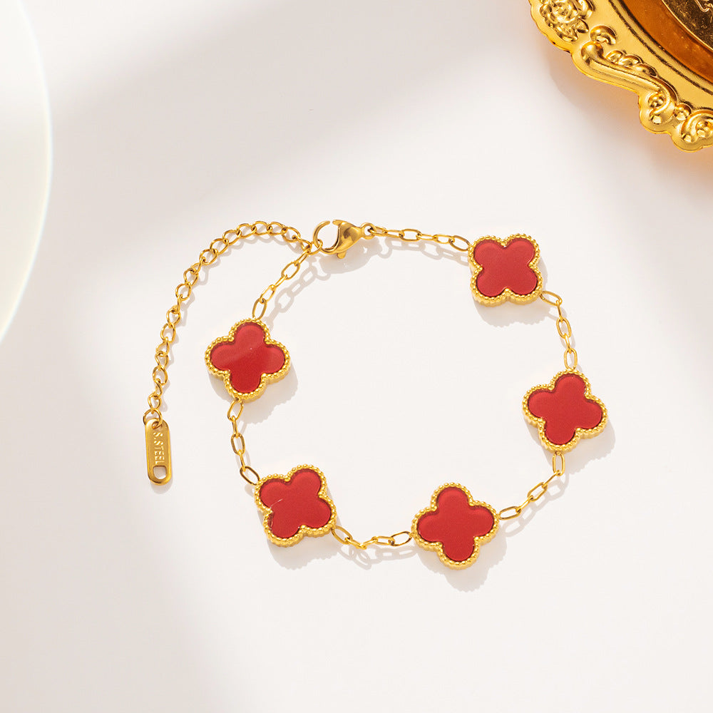Light luxury titanium steel color four-leaf clover bracelet