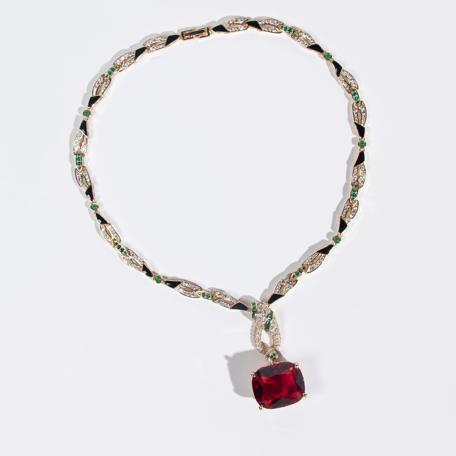 Luxury Ruby Red Crystal Pendant Necklace Earrings Set – Gold Statement Jewelry for Women
