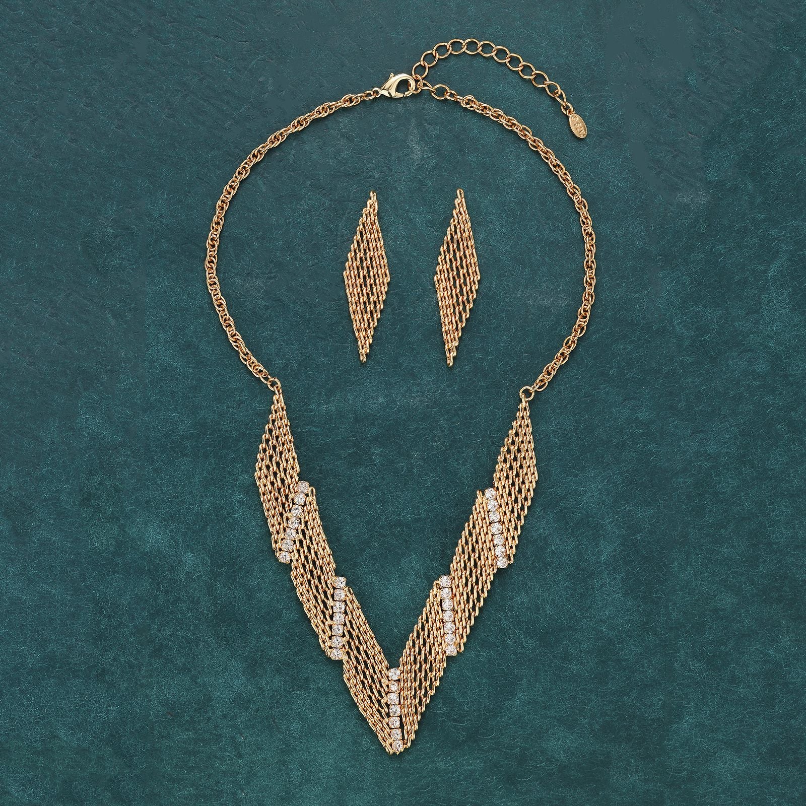 Gold Luxury Gem Necklace Earrings Set