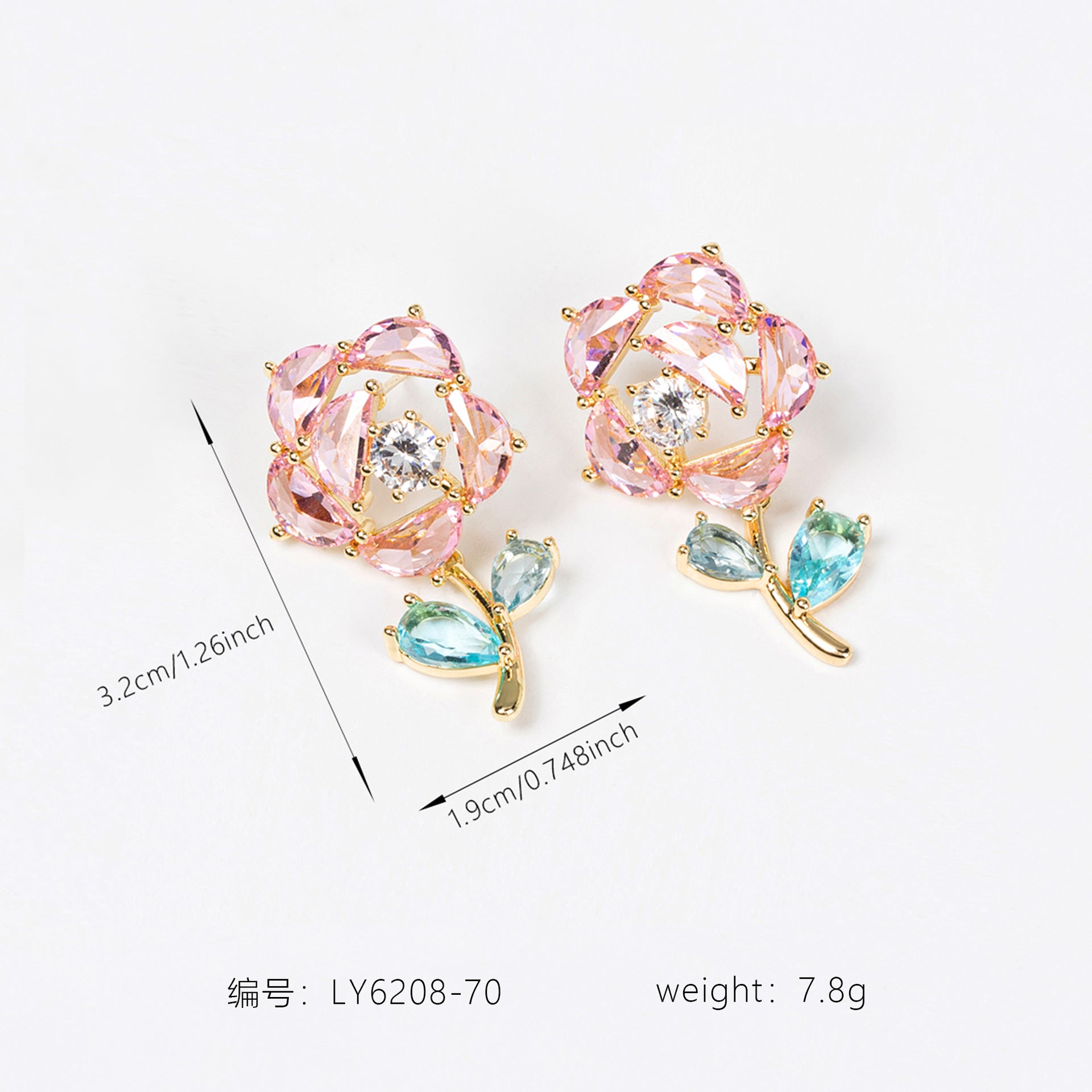 Luxury Pink Crystal Rose Earrings – Elegant Floral Jewelry for Women