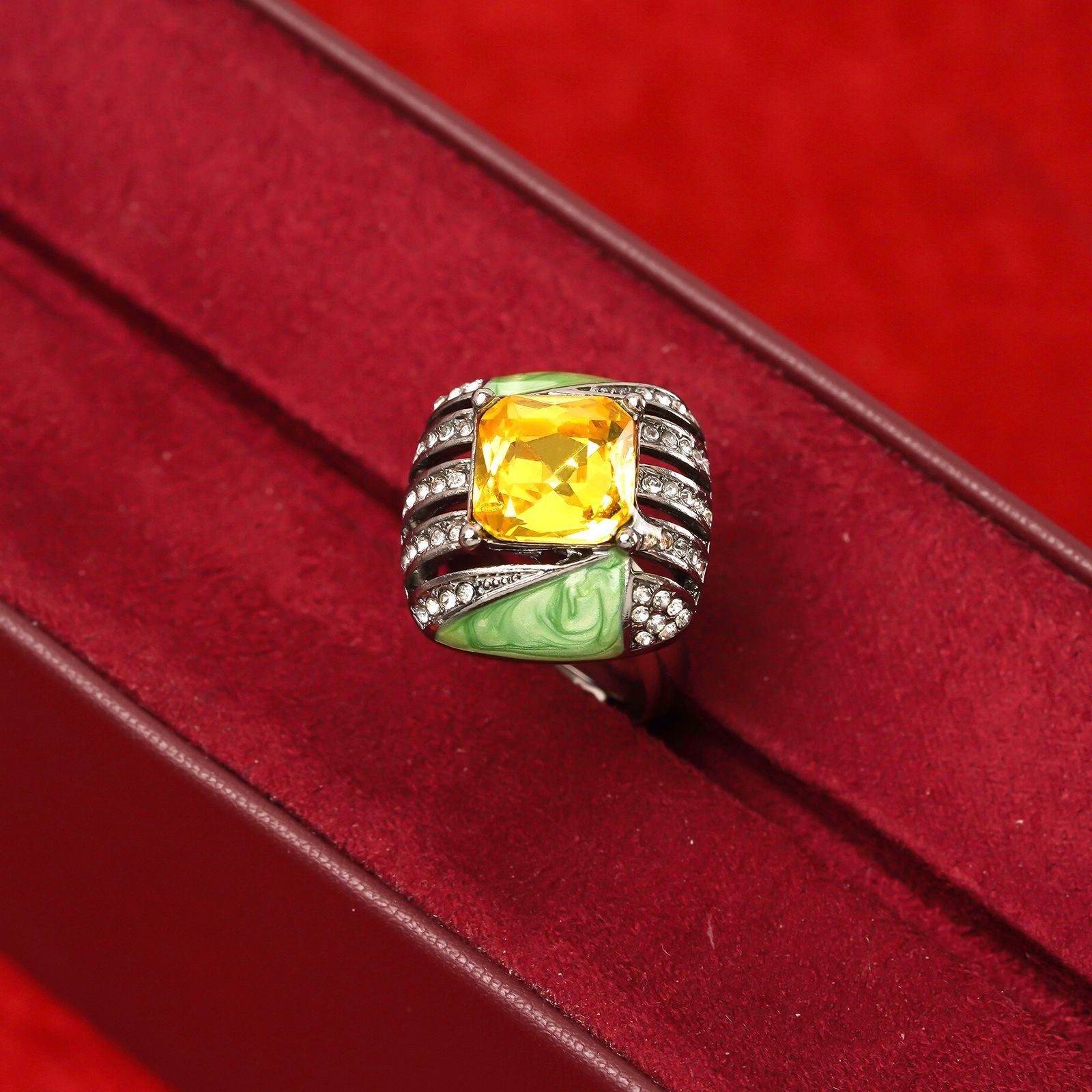 Light Luxury Topaz Geometric Stud Earrings Necklace Ring Set