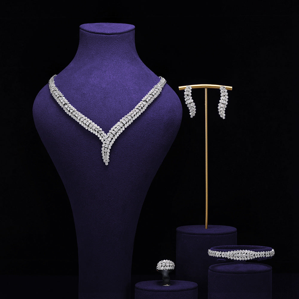 Parure de collier en V en cristal pour mariage et soirée