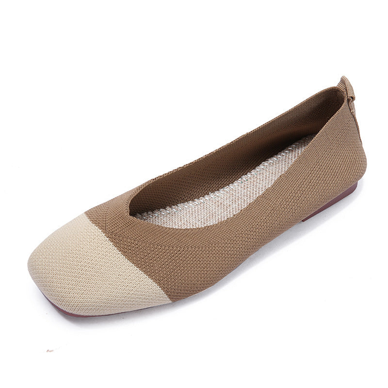 Fashion color matching woven square head flat bottom loafers