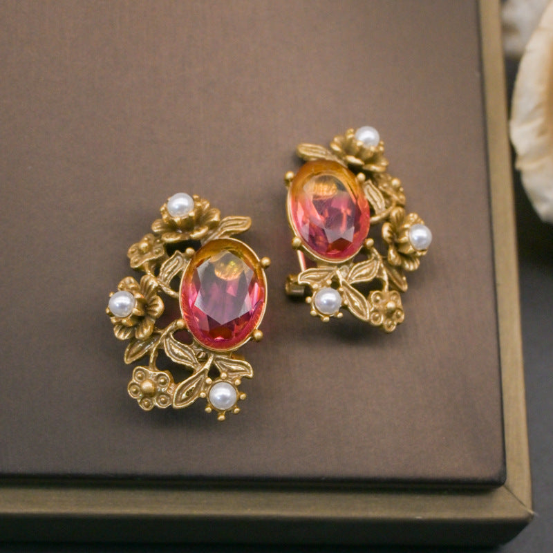 Vintage French gradual change of color gemstone earrings