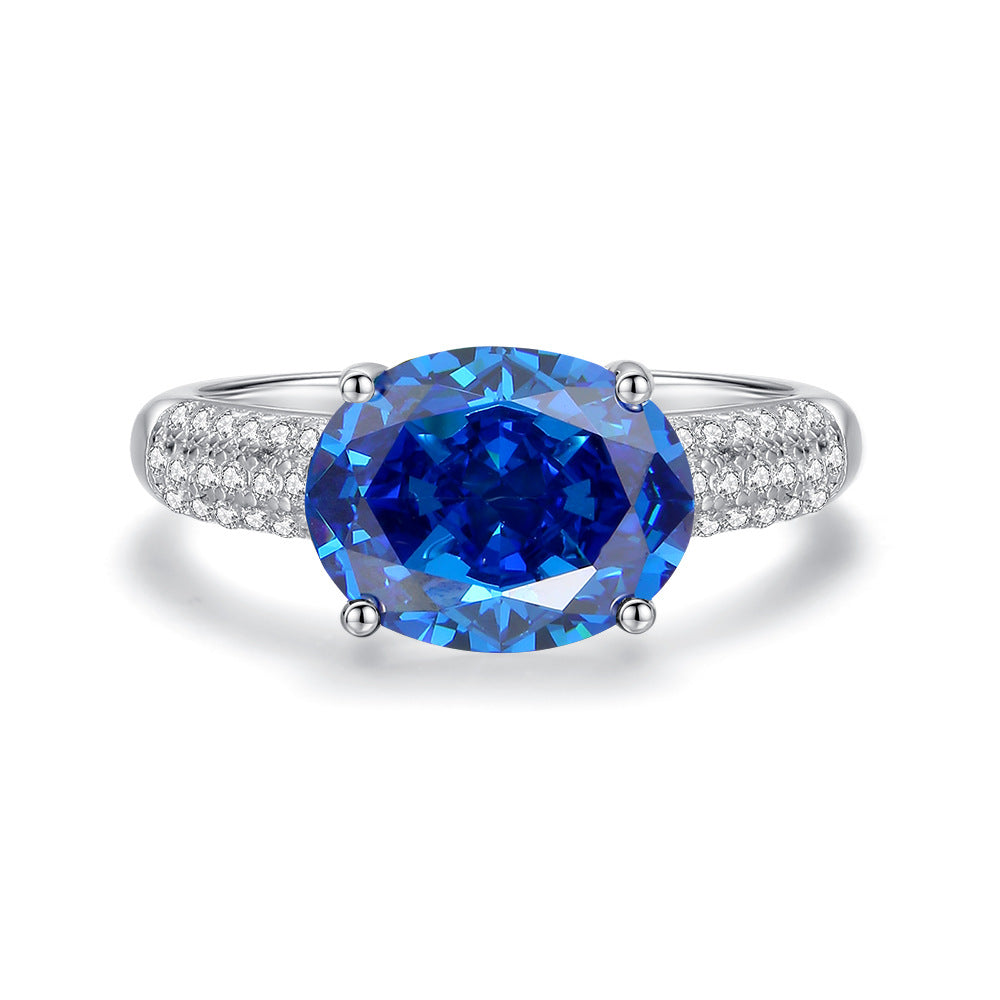 Bague de fiançailles de luxe ovale en saphir bleu pour femme