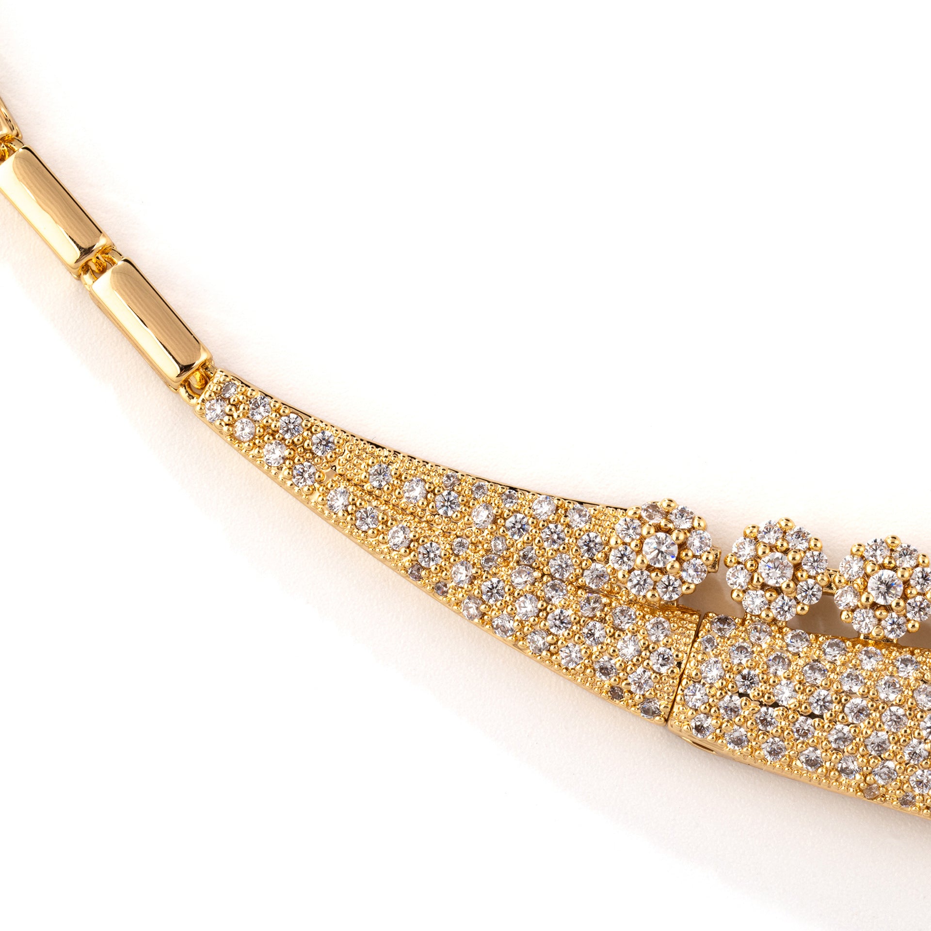 Elegant Gold Crystal Jewelry Set – V Shape Necklace Earrings for Women