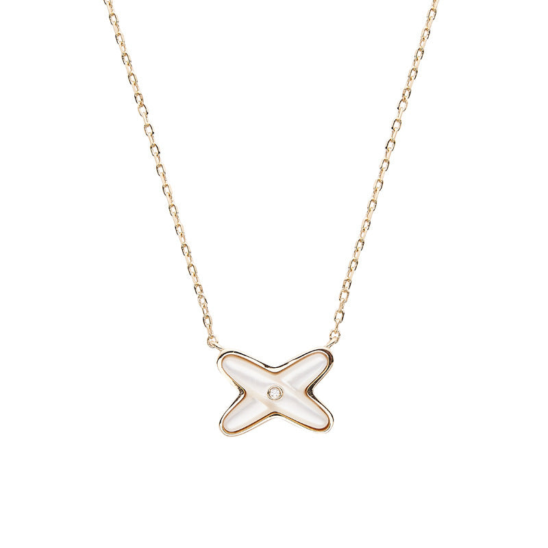 S925 silver French X-shaped white shell necklace