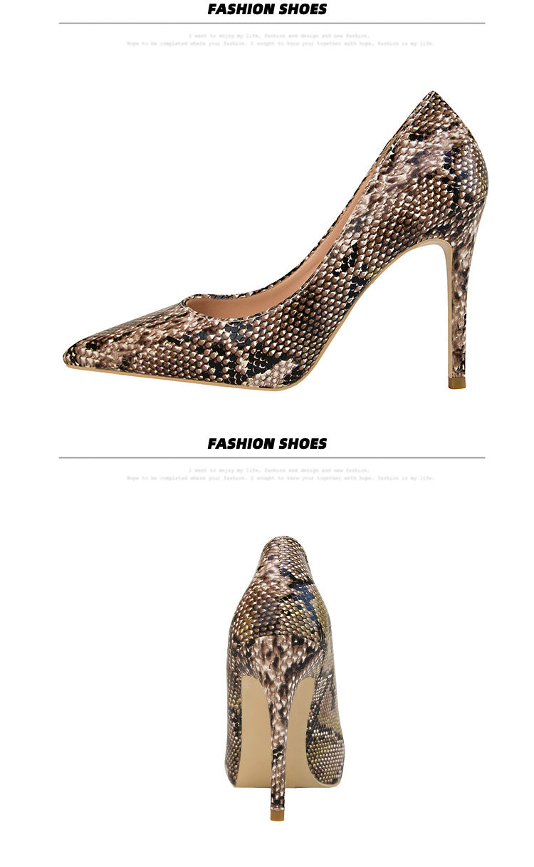 Fashion snake pattern pointed head shallow mouth nightclub high heels