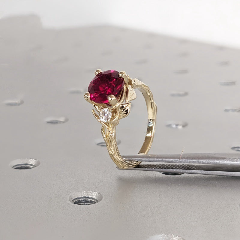 Fashion Copper Gold Plated Garnet Red Opal Ring