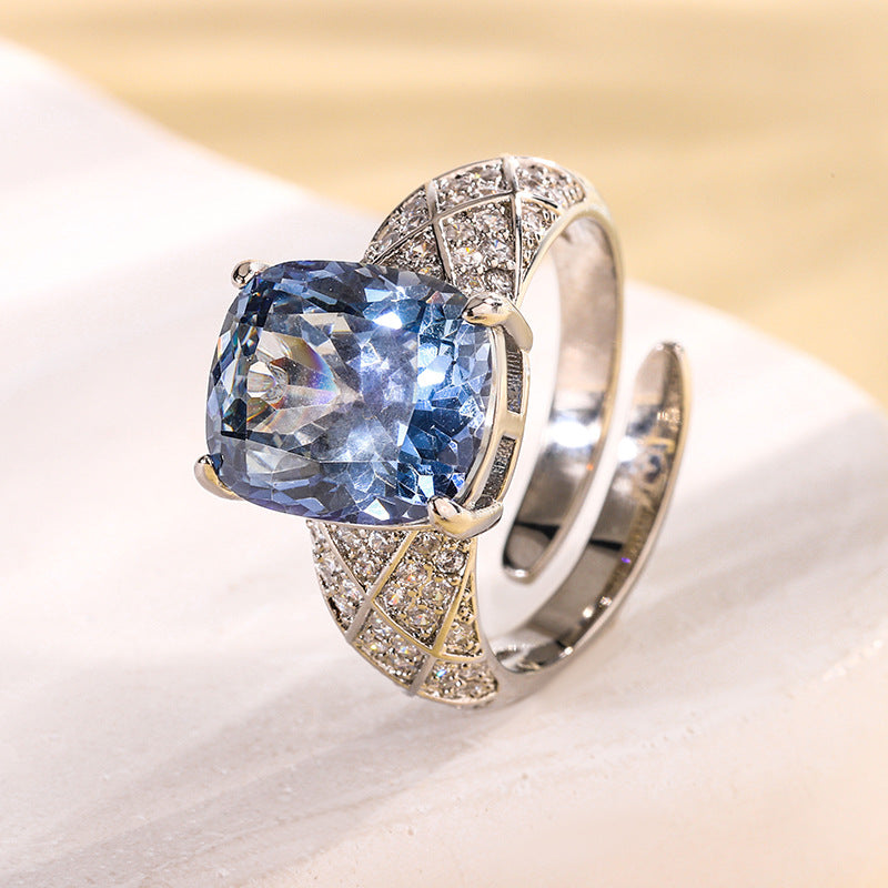 Bague ajustable de luxe en cristal taillé carré – Bague cocktail élégante pour femmes