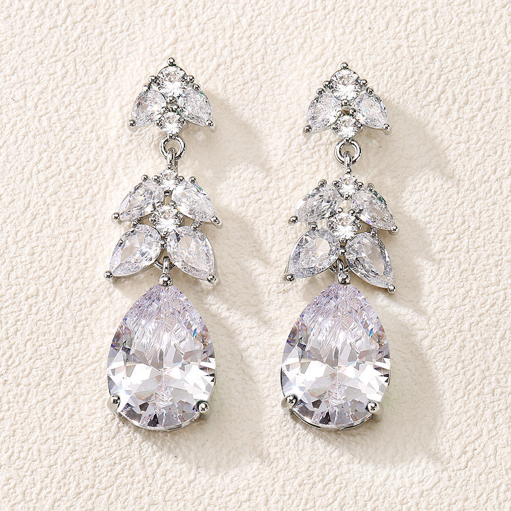 Boucles d'oreilles pendantes zircon en forme de goutte d'eau avec franges