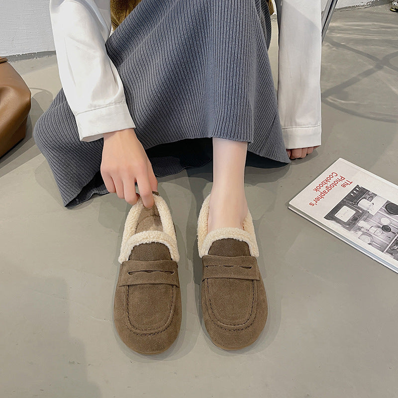 Winter velvet thick-soled flat-soled loafers