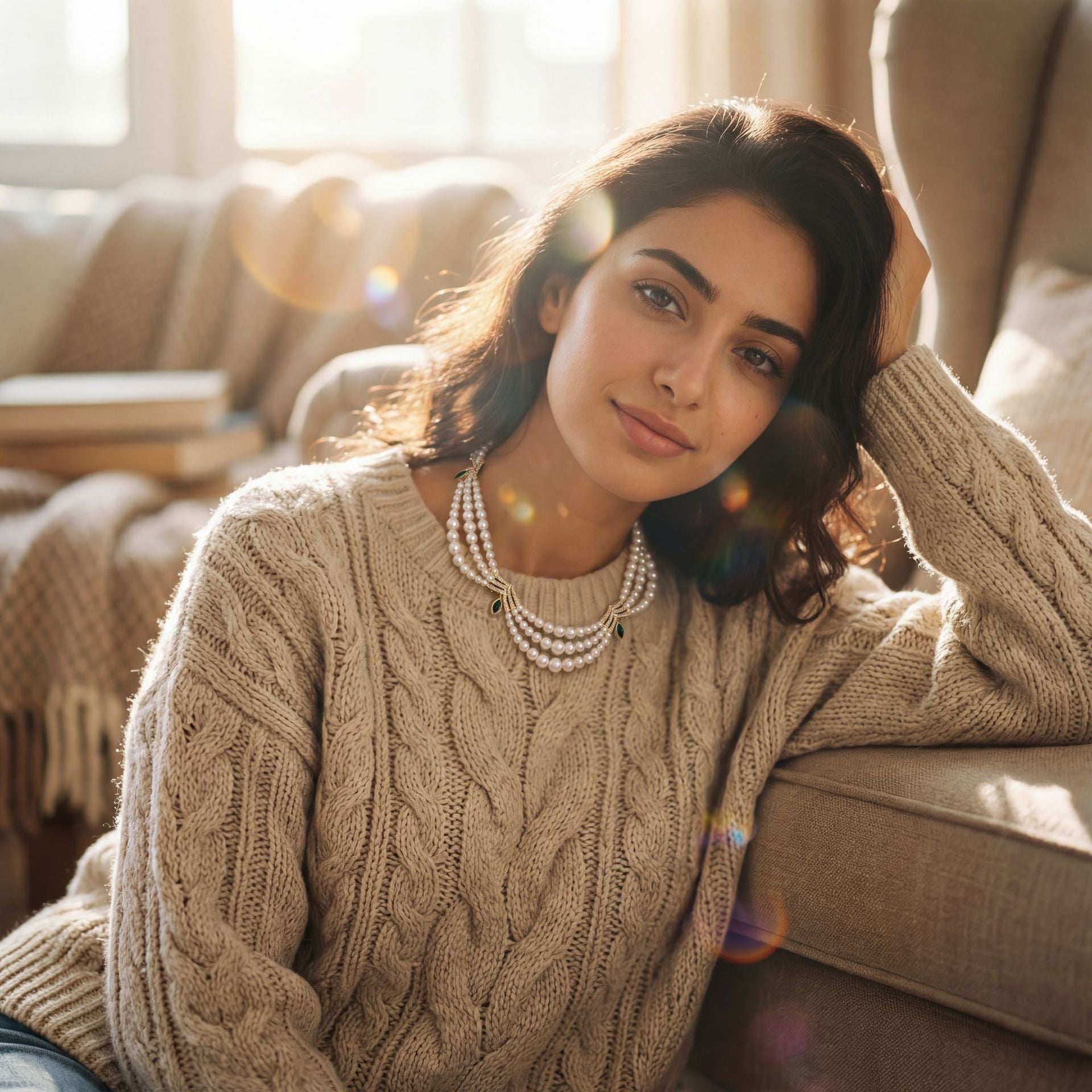 Luxury White Pearl Necklace – Multi Layer Crystal Jewelry for Women