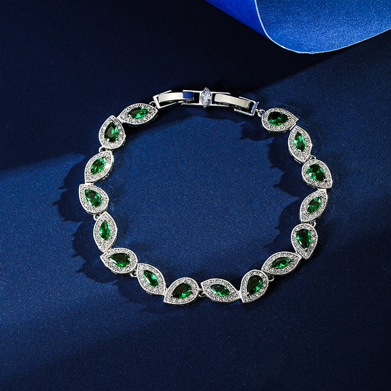 Luxury Multicolor Teardrop Crystal Bracelet – Silver Tone Statement Jewelry for Women