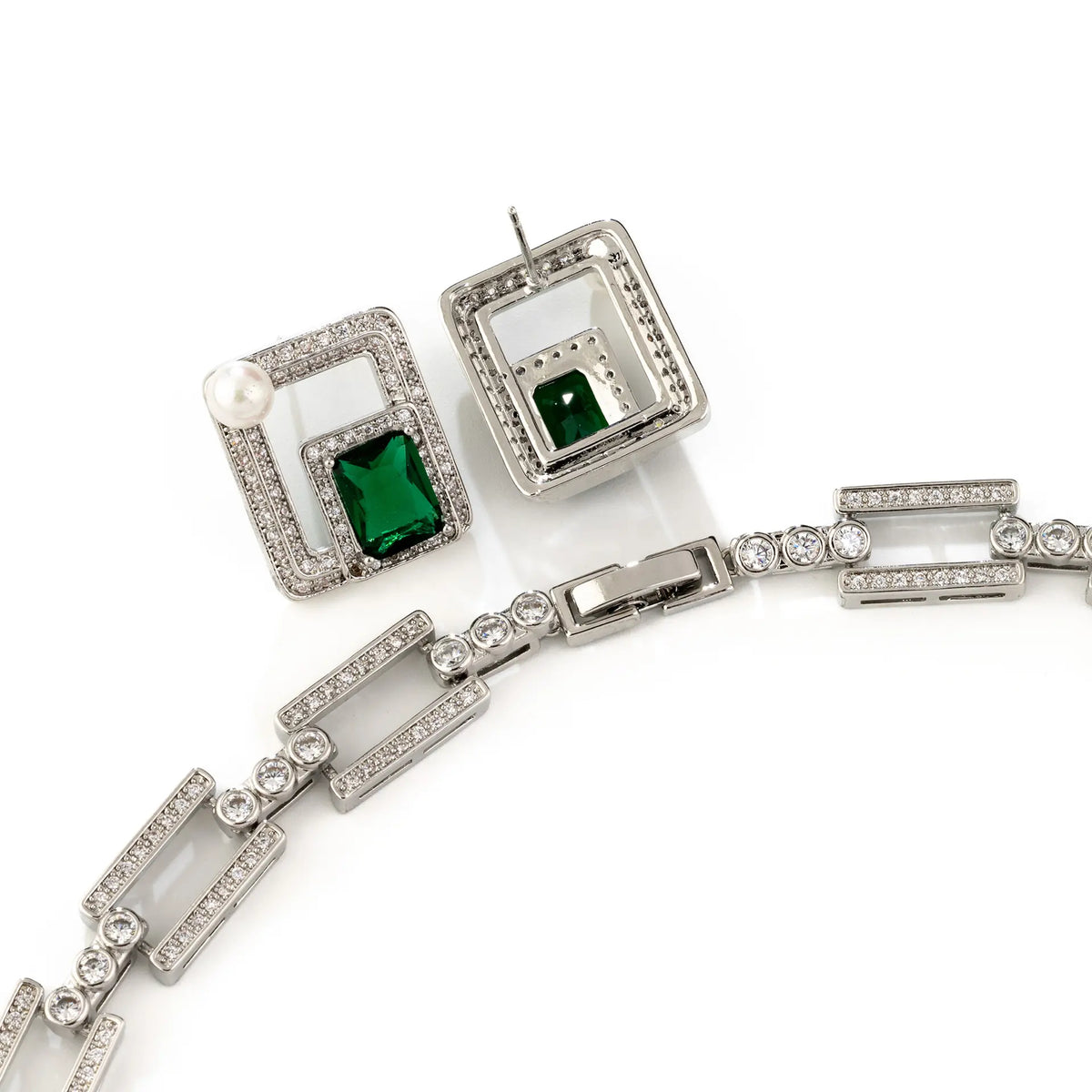 Jewelry Set Women's Square Design Classic Simple Versatile Necklace Earrings Set
