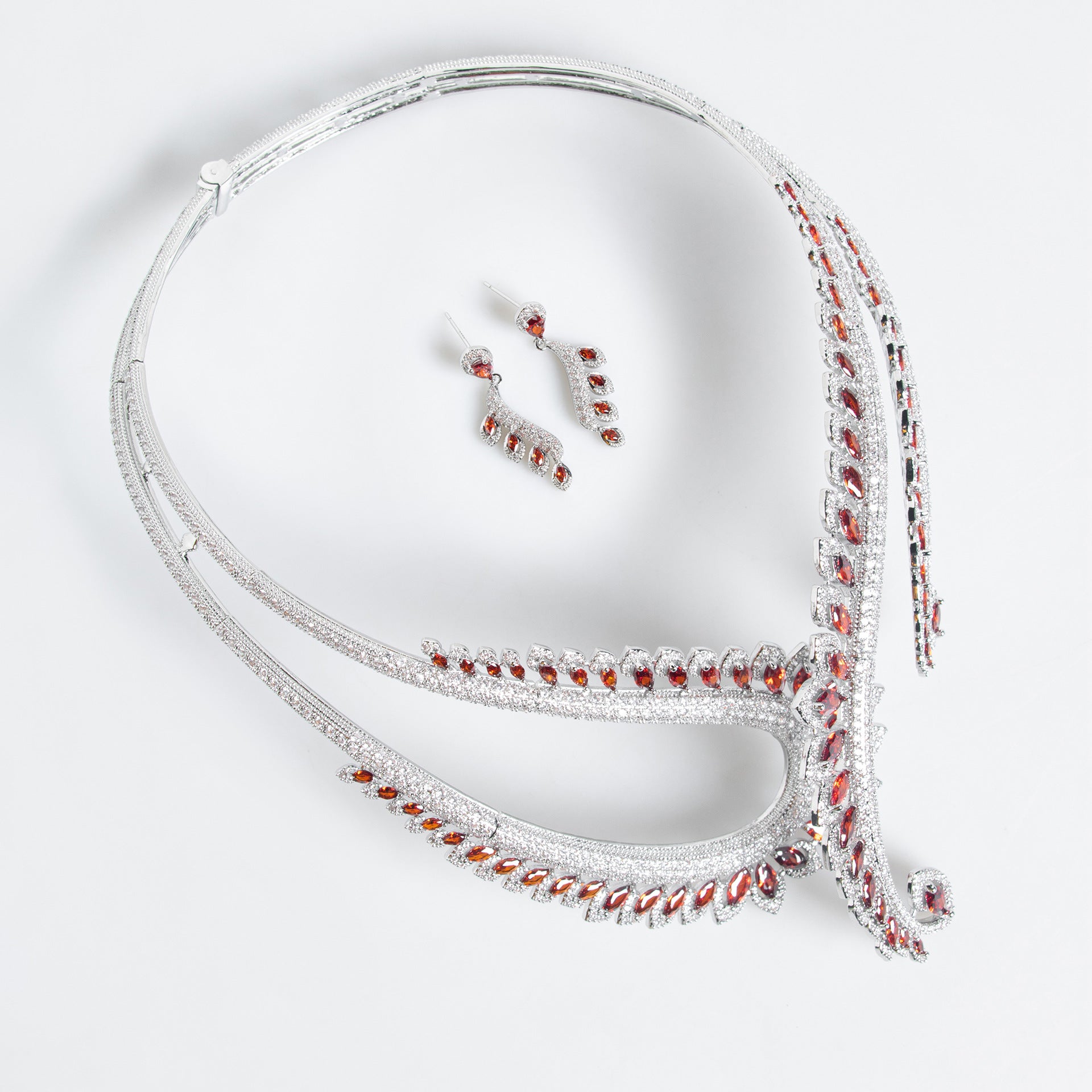 Glamorous Red Gemstone Necklace and Earrings Set – Luxury Evening Jewelry Collection