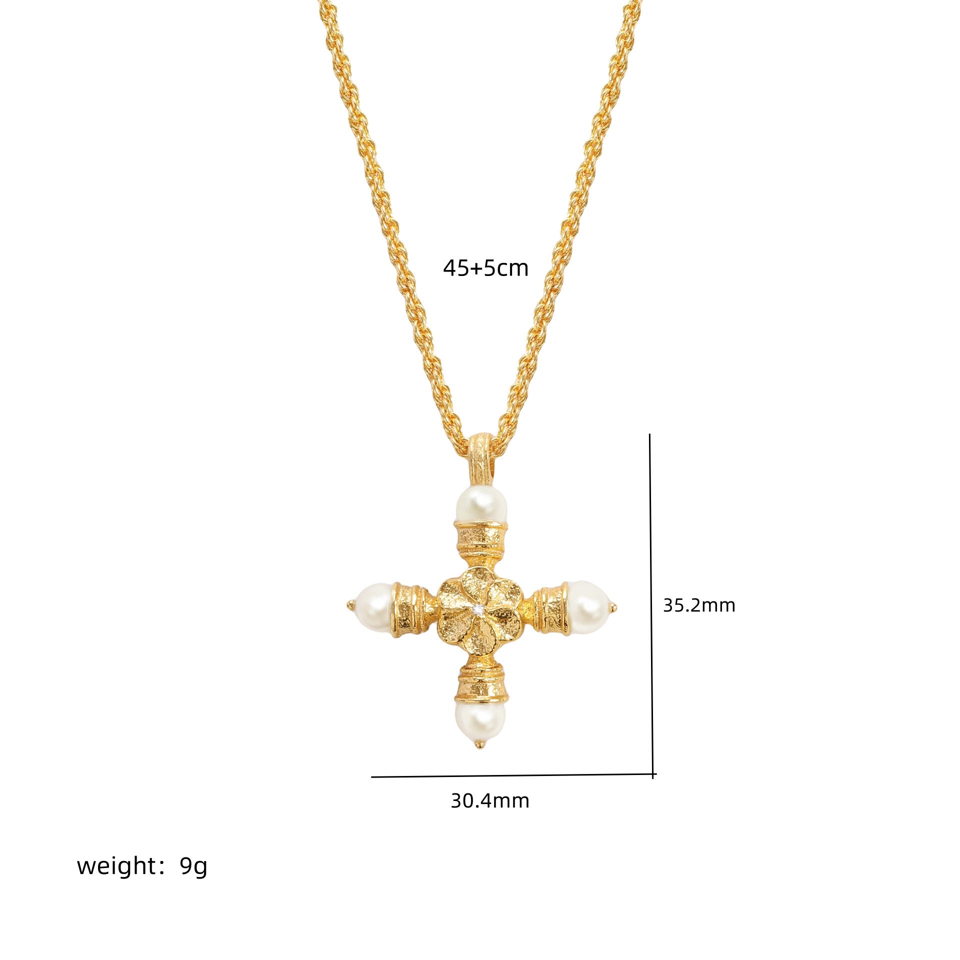 Medieval pearl zircon cross necklace