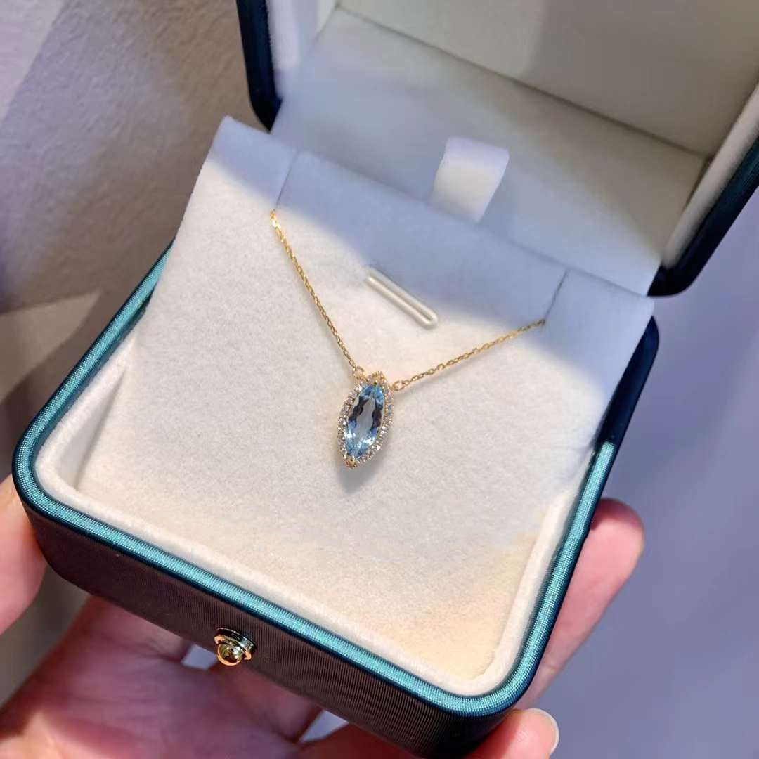 S925 Sterling Silver Sea Blue Zircon Necklace