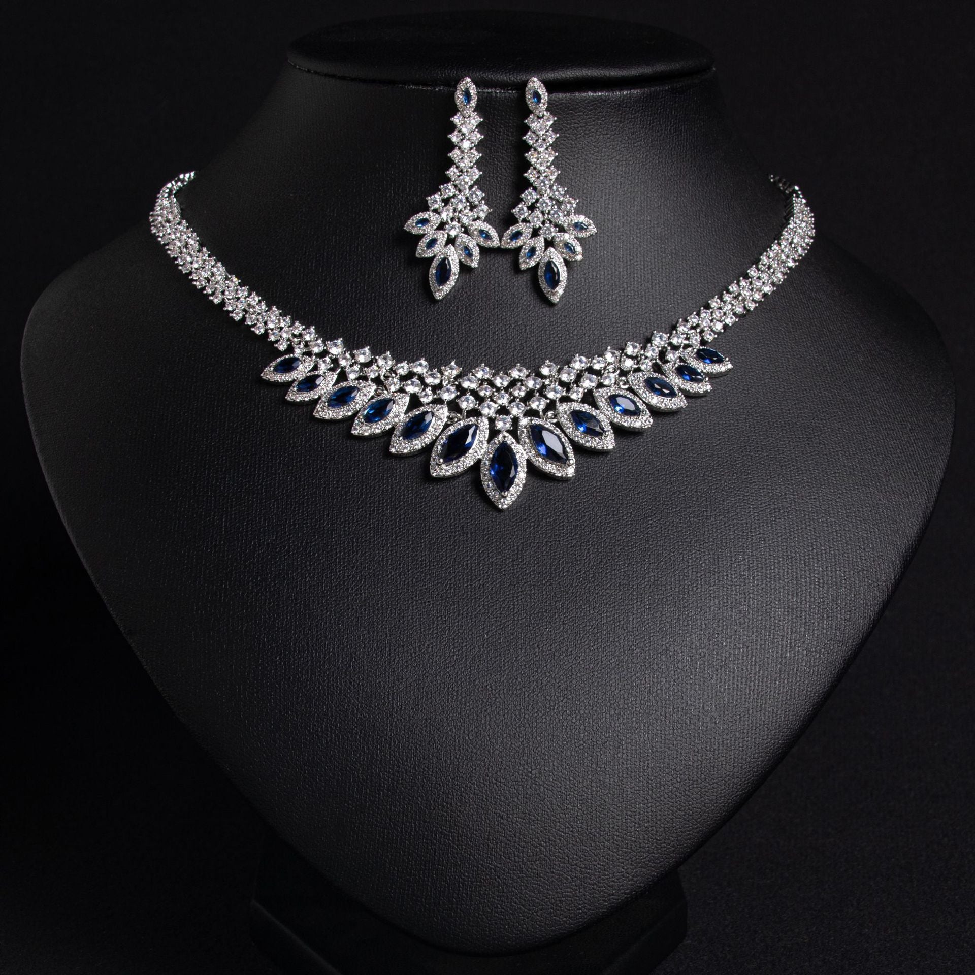 Luxury Multicolor Marquise Gemstone Necklace Set for Women – Elegant Leaf Jewelry with Matching Earrings
