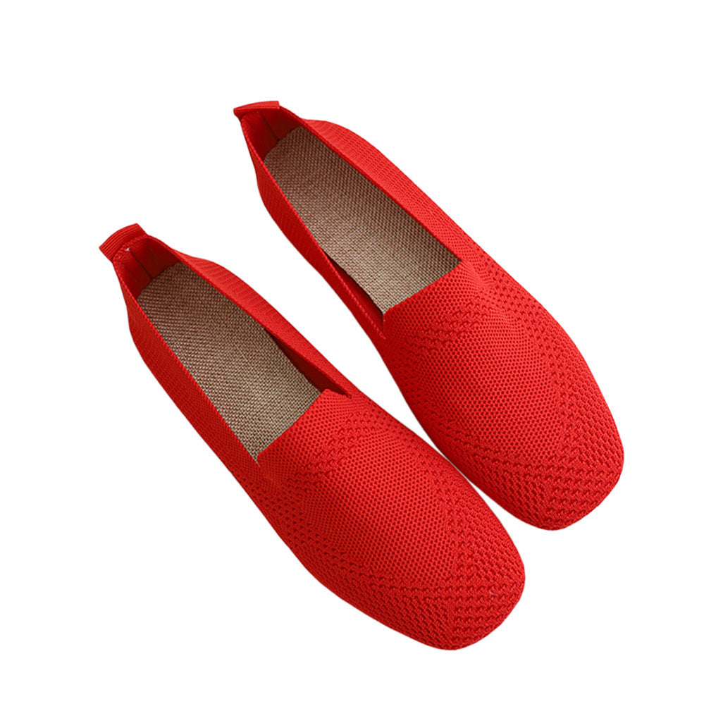 Ladies Large Size Knitted Flat Bottom Square Head Casual Shoes