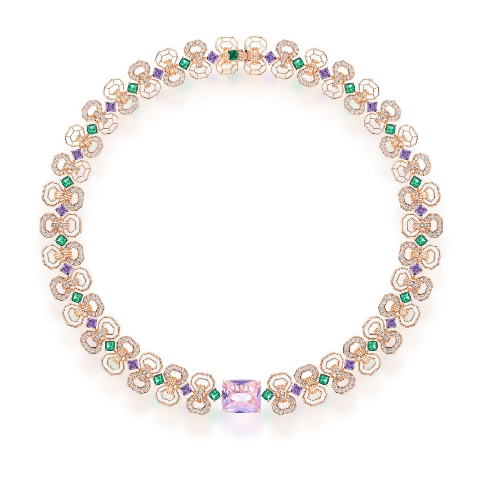 Luxury Rose Gold Geometric Crystal Necklace and Earrings Set for Women