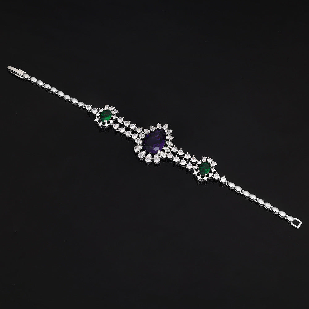 Luxury Purple Green Crystal Necklace Earrings Bracelet Ring Jewelry Set