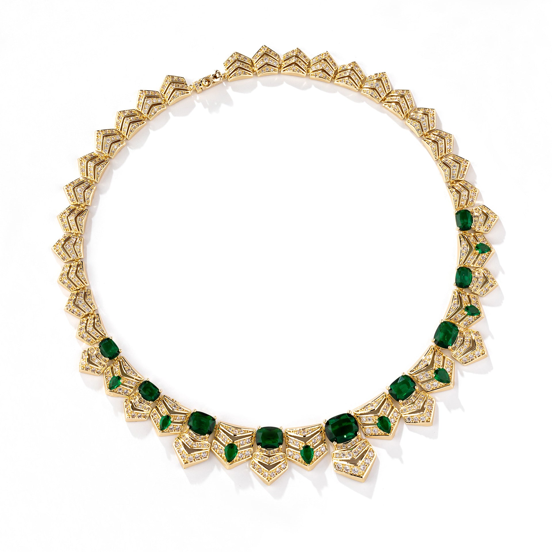 Luxury Emerald Green Crystal Necklace Set for Women – Royal Style Statement Jewelry with Earrings