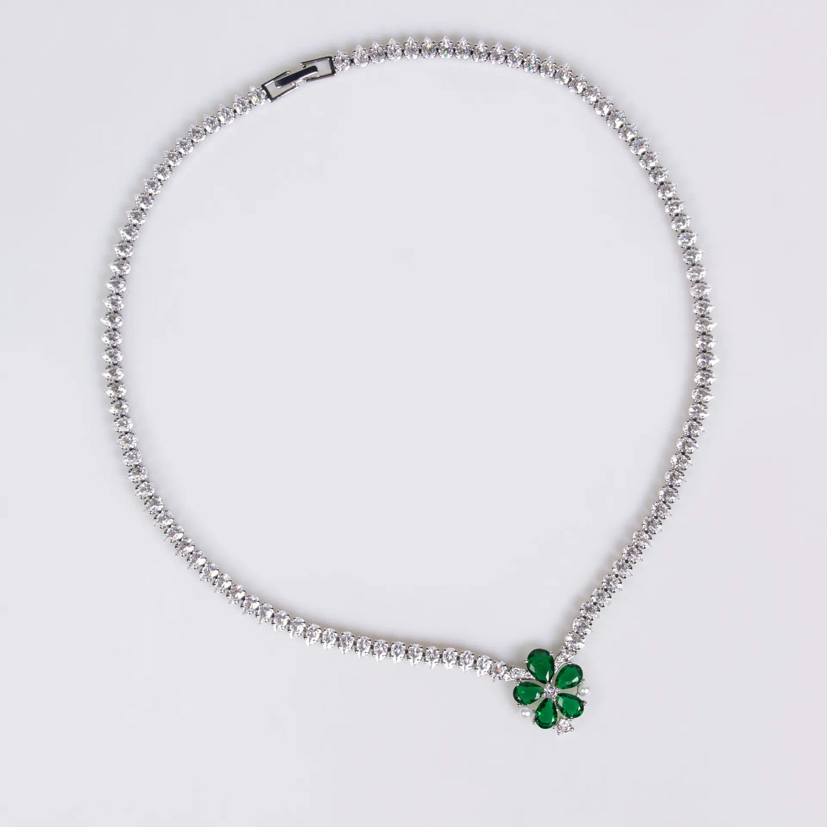 Luxury Emerald Green Floral Necklace Set for Women – Marquise Crystal Jewelry with Matching Earrings