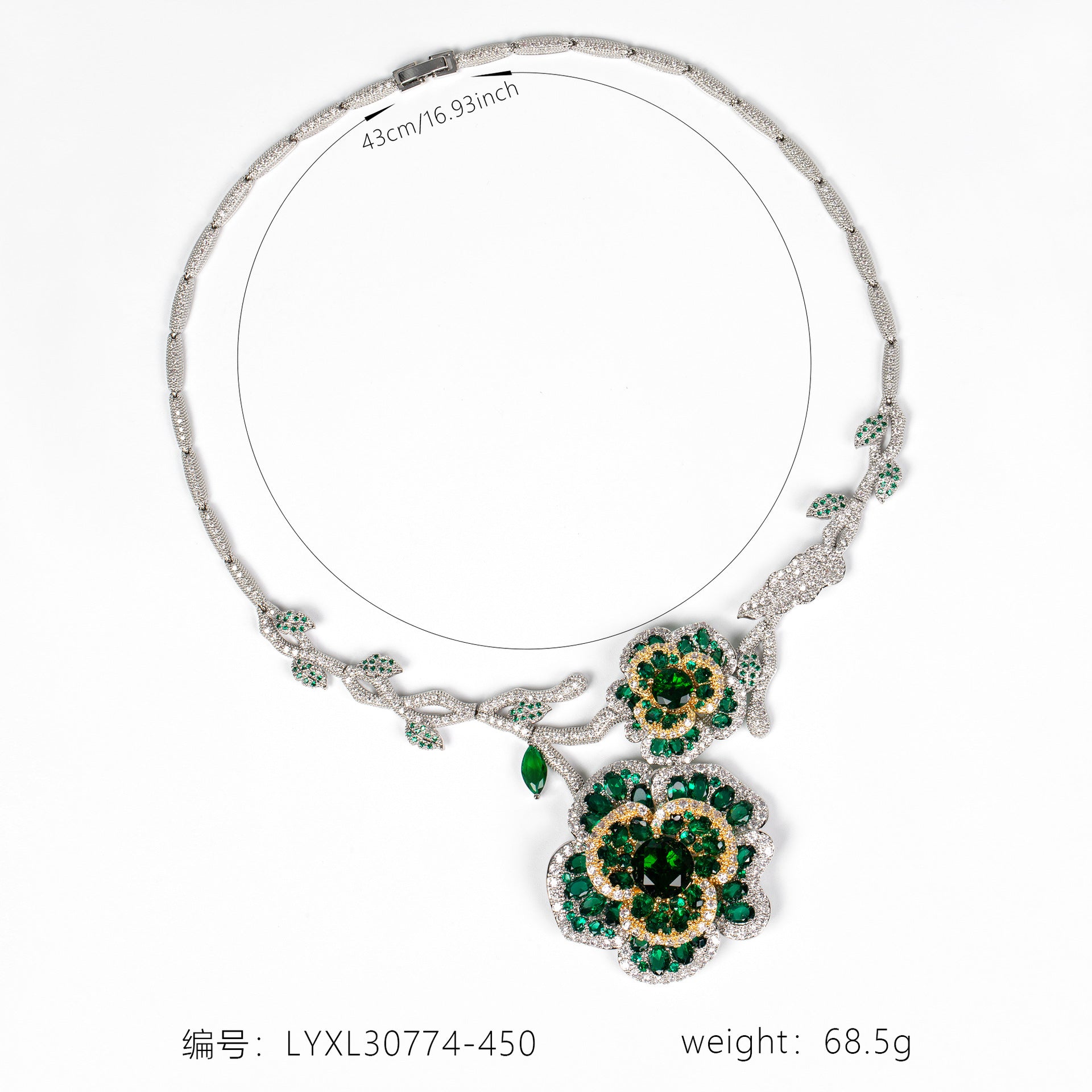 Luxury Emerald Green Crystal Floral Necklace and Earrings Jewelry Set for Women