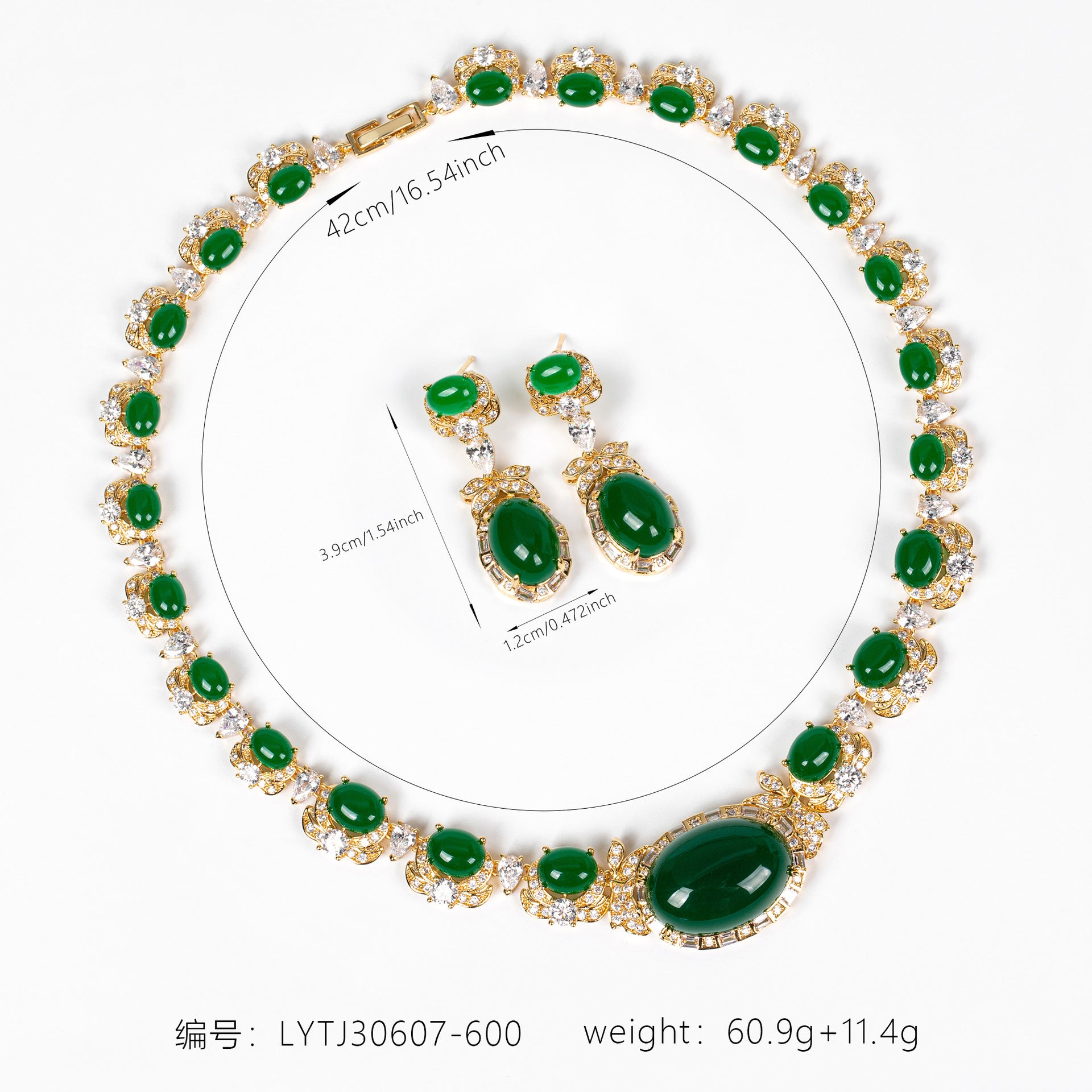 Luxury Emerald Green Crystal Necklace Earrings Set – Royal Statement Jewelry for Women