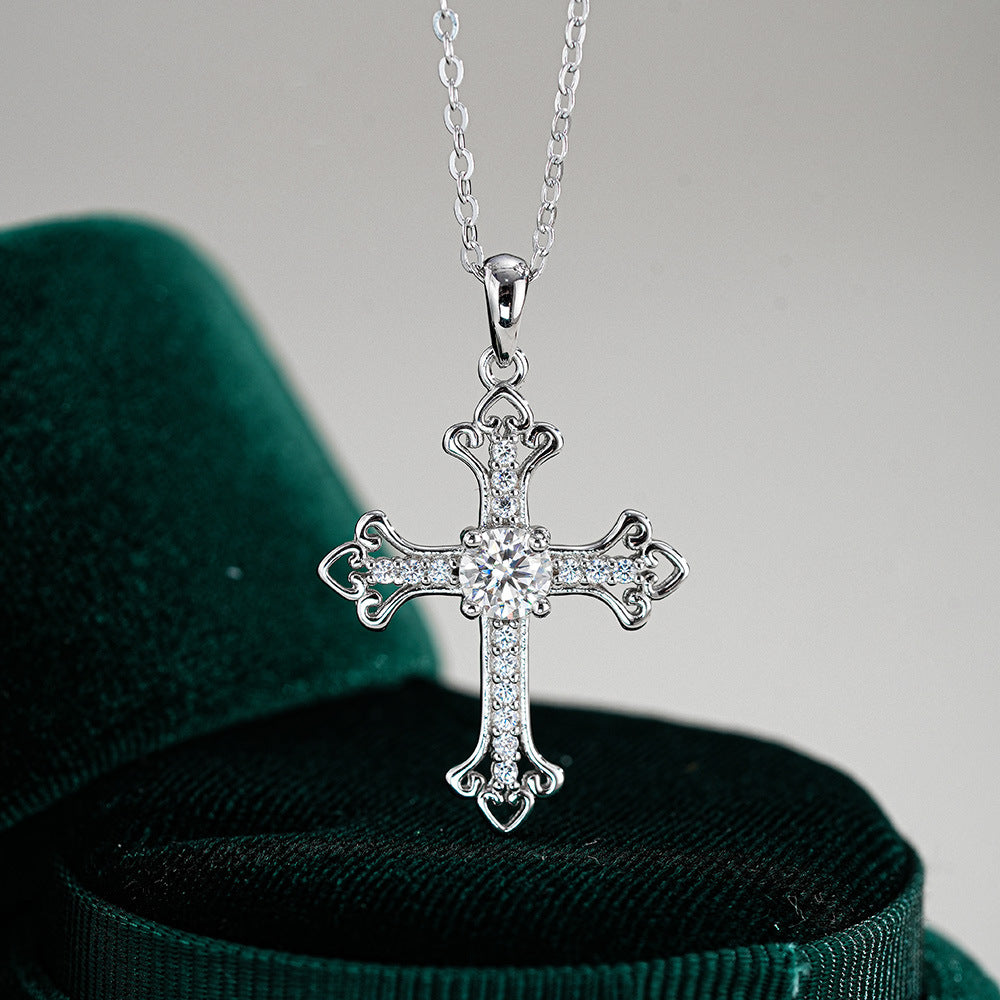 925 Sterling Silver Moissanite Geometric Cross Necklace