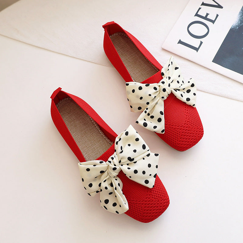 Woven Bow Square Head Flat Loafers