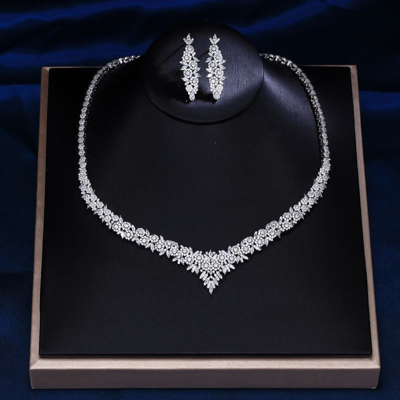 Luxury Gold Crystal Floral Jewelry Set Necklace Earrings Ring Bracelet Bridal Wedding Statement Jewelry for Women
