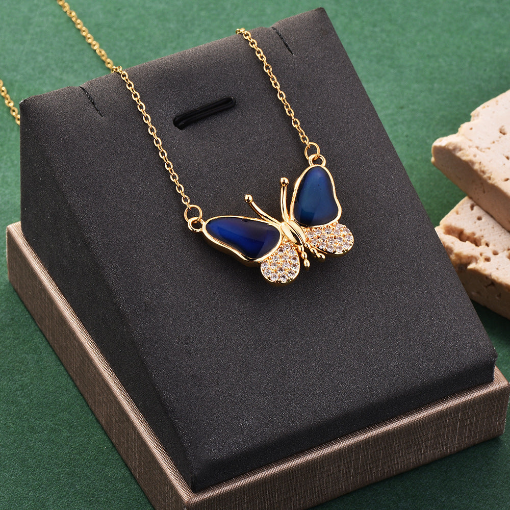 Temperature-changing color butterfly magnetic necklace