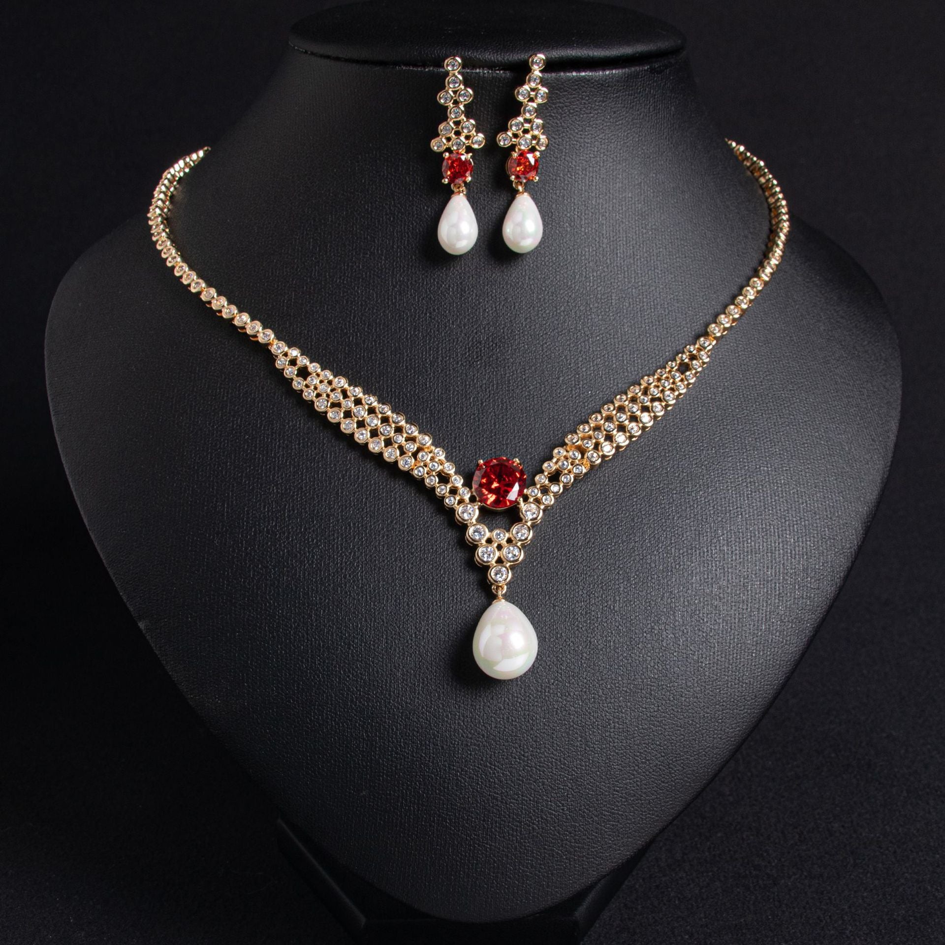 Elegant Purple Pearl Drop Jewelry Set – Gold Tone Necklace Earrings for Women