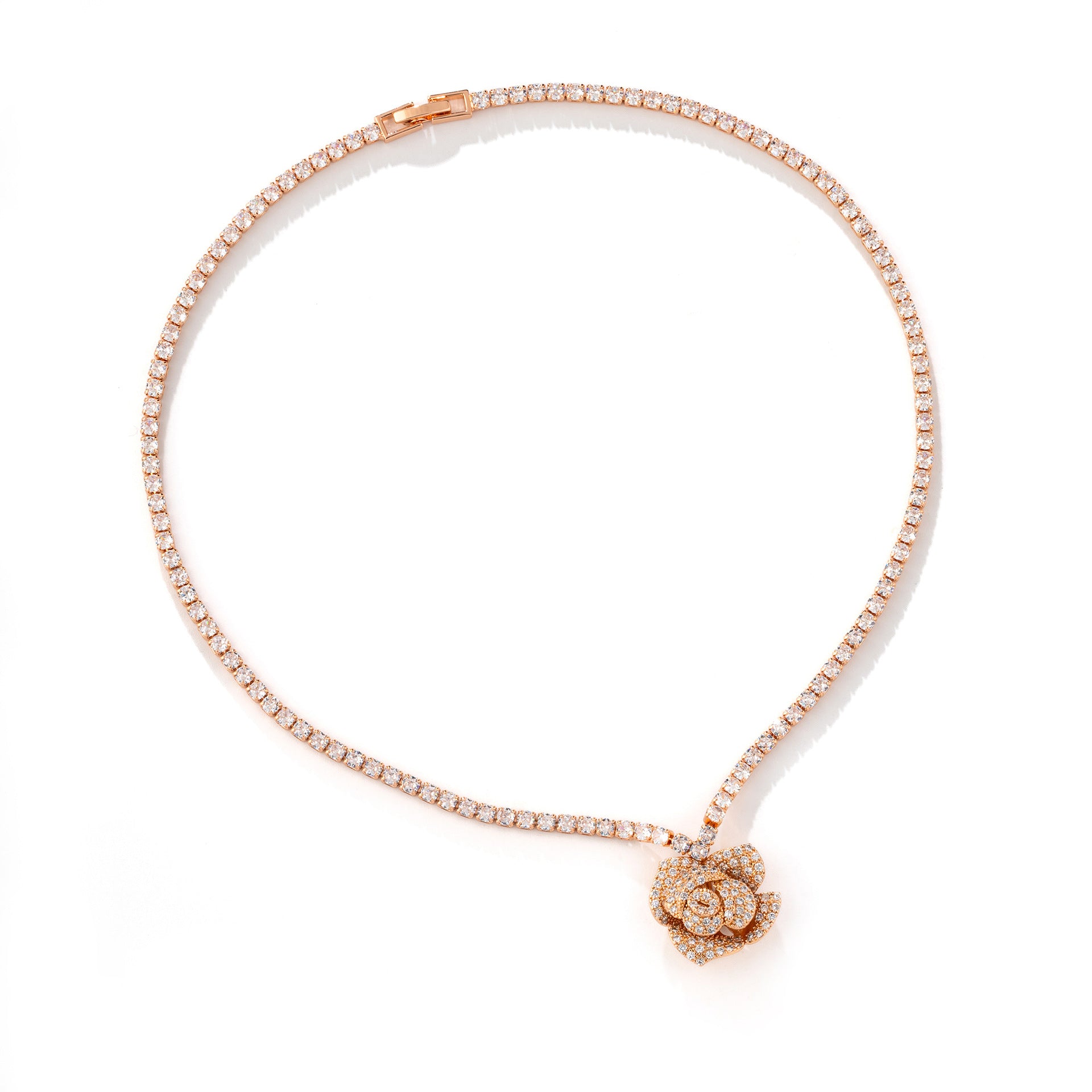 Luxury Rose Gold Crystal Rose Jewelry Set – Necklace Earrings Bracelet Ring for Women
