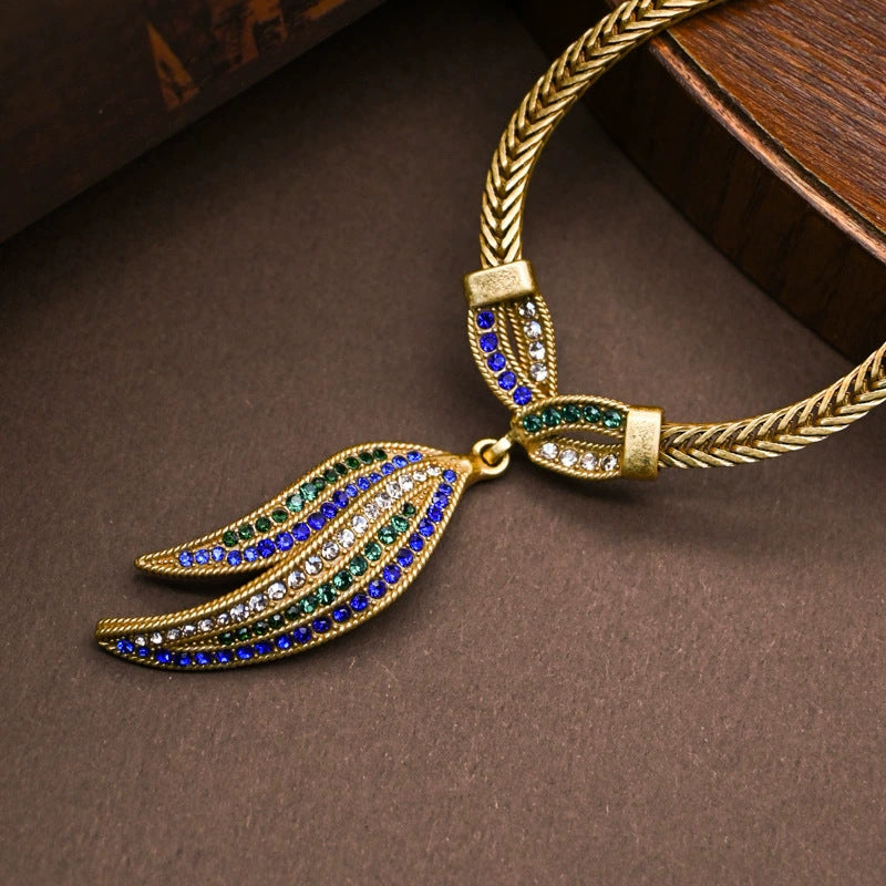 Fashion Vintage Crystal Gemstone Earrings Ring Necklace Set