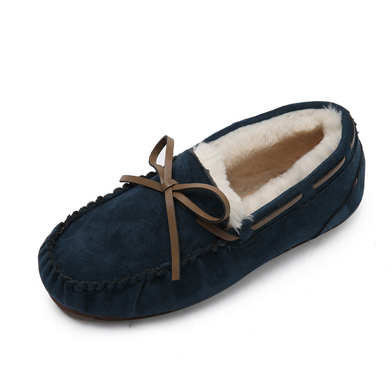 Fashion Large Size Fleece Bow Soft Sole Loafers