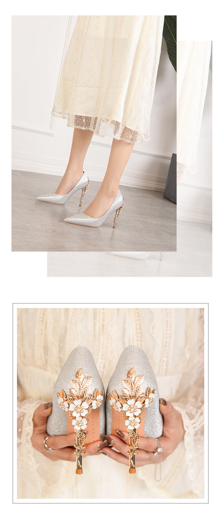 Fashion light luxury pointed wedding shoes banquet high heels