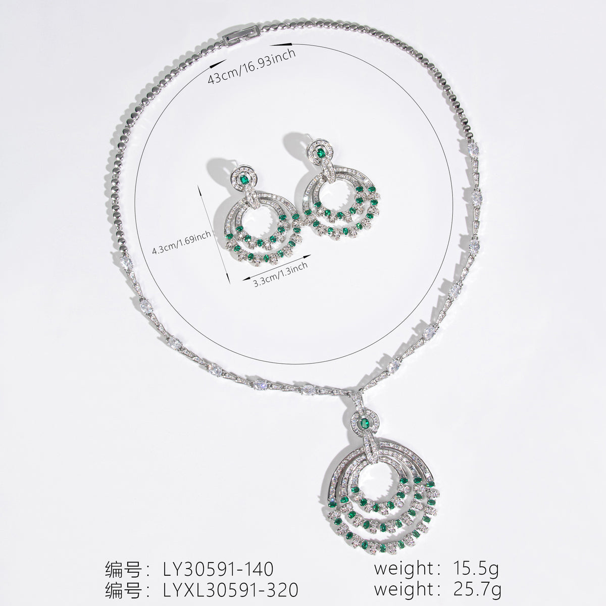Elegant Blue Crystal Circle Jewelry Set – Silver Necklace Earrings for Women