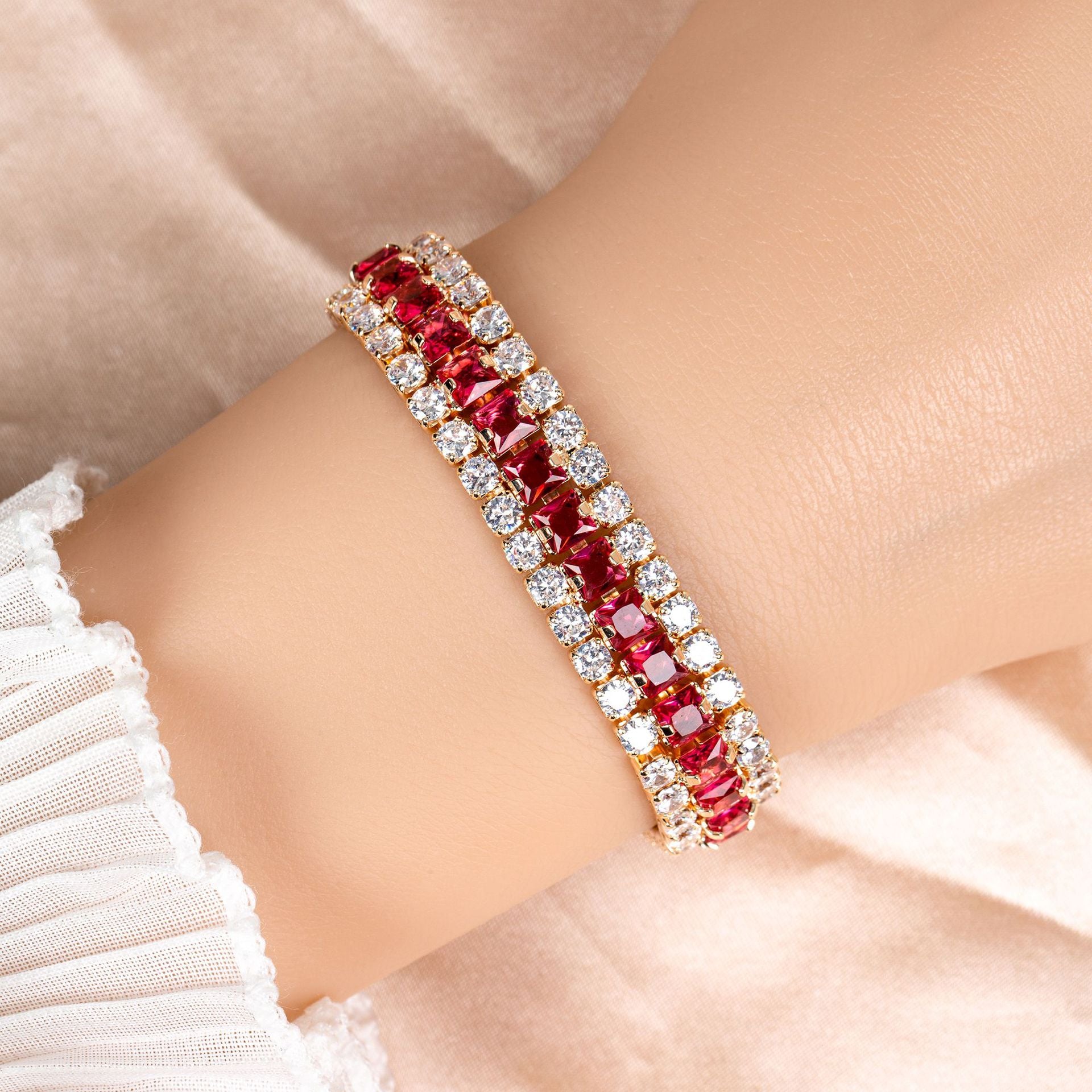 Luxury Red Crystal Tennis Bracelet for Women