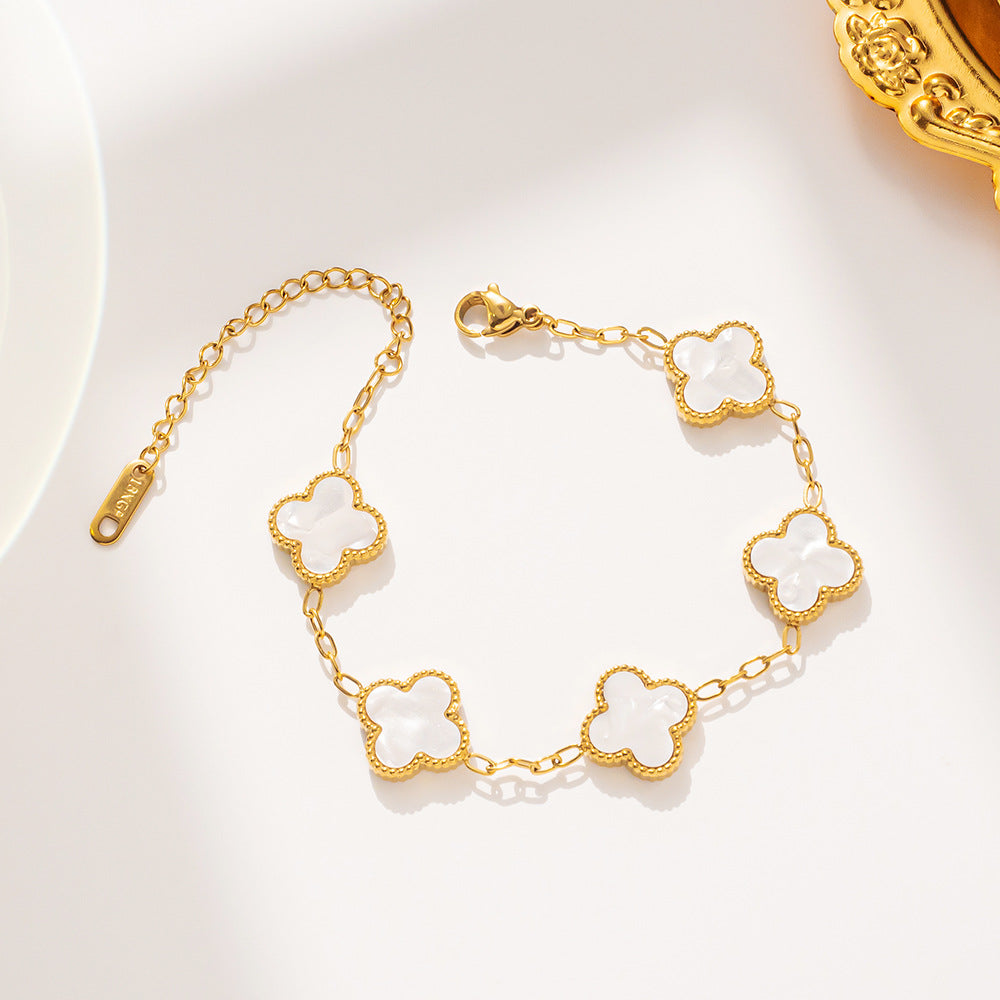 Light luxury titanium steel color four-leaf clover bracelet
