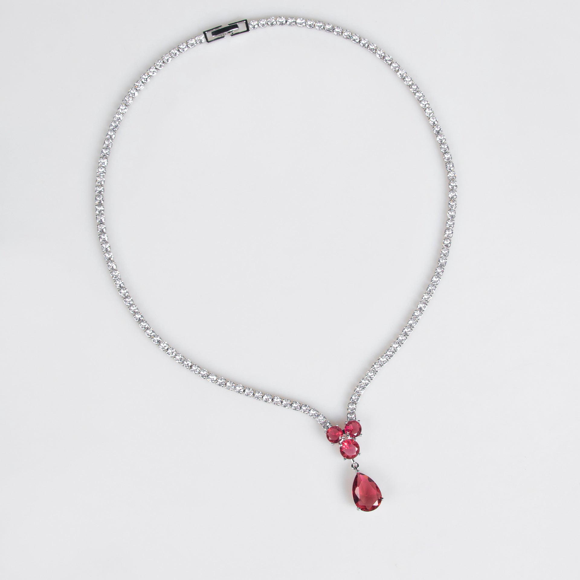 Luxury Ruby Red Crystal Necklace Earrings Set – Elegant Jewelry for Women